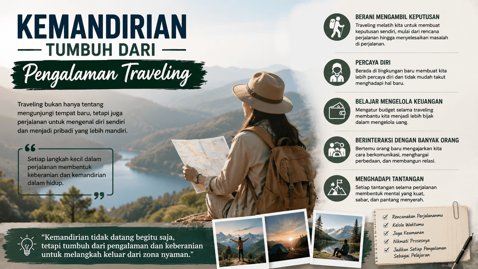 Kemandirian Tumbuh dari Pengalaman Traveling.