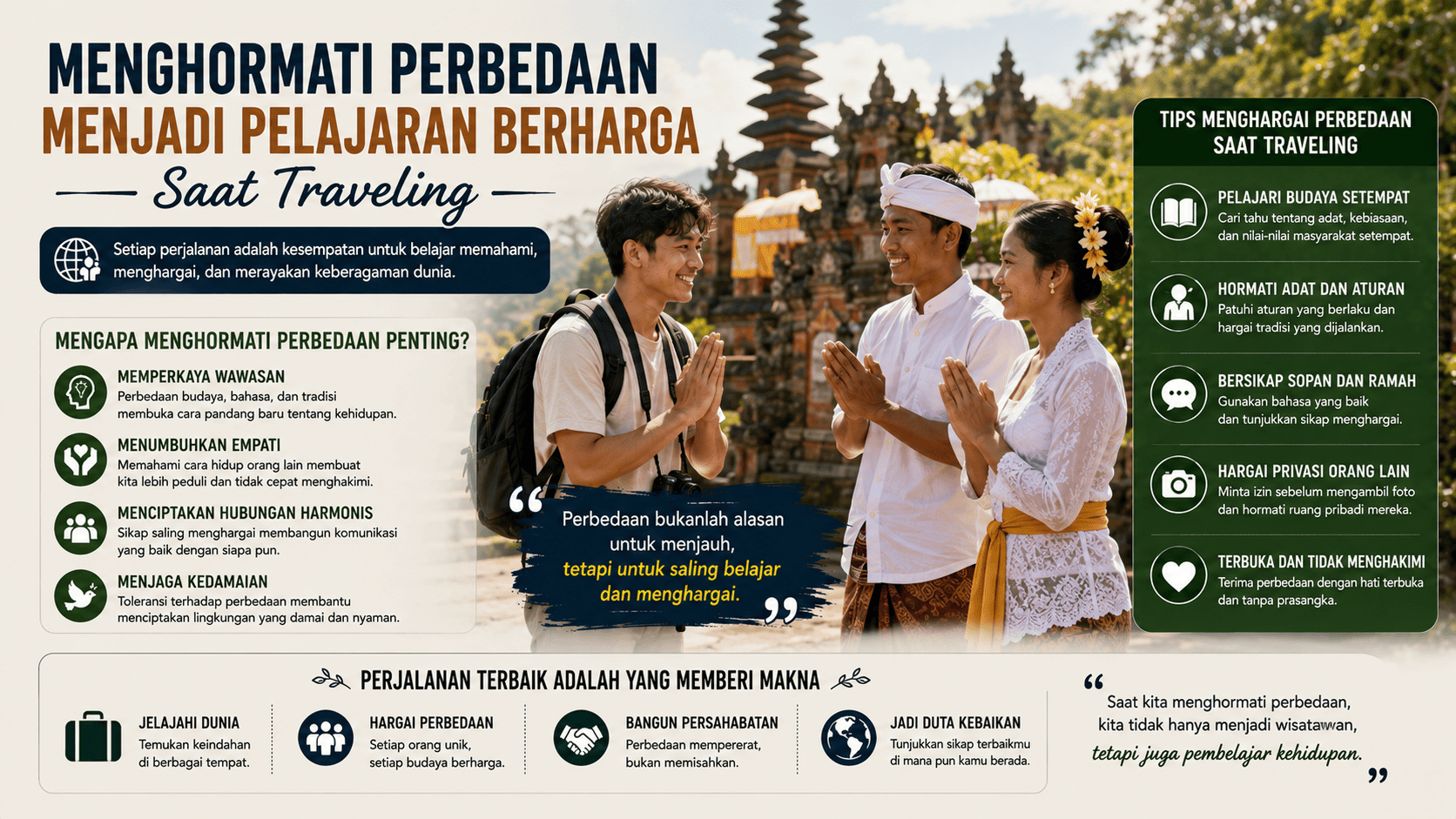 Menghormati Perbedaan Menjadi Pelajaran Berharga Saat Traveling.