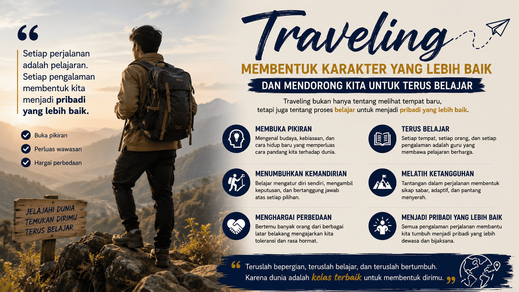 Traveling Membentuk Karakter yang Lebih Baik dan Mendorong Kita untuk Terus Belajar.