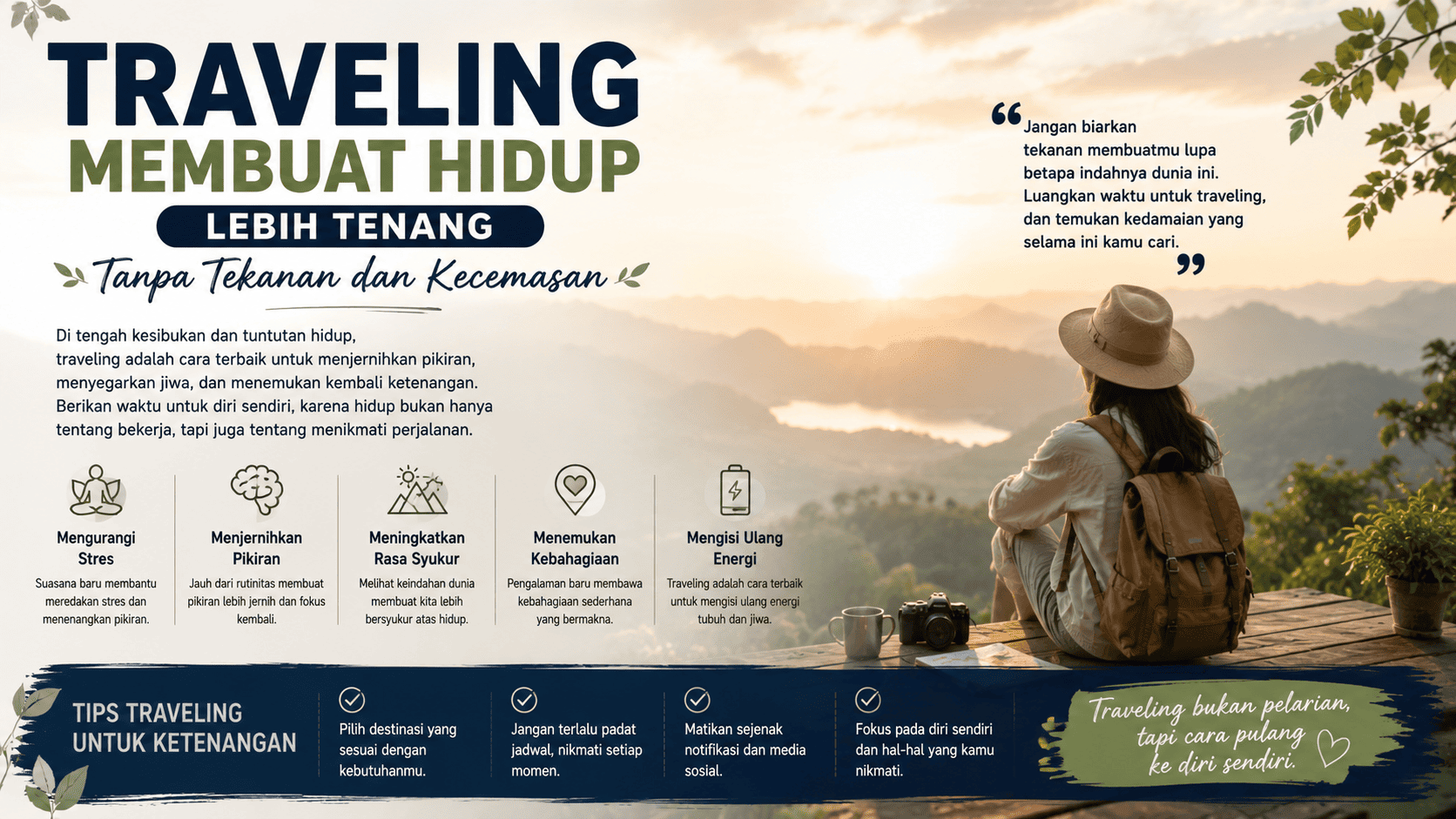 Traveling Membuat Hidup Lebih Tenang Tanpa Tekanan dan Kecemasan.