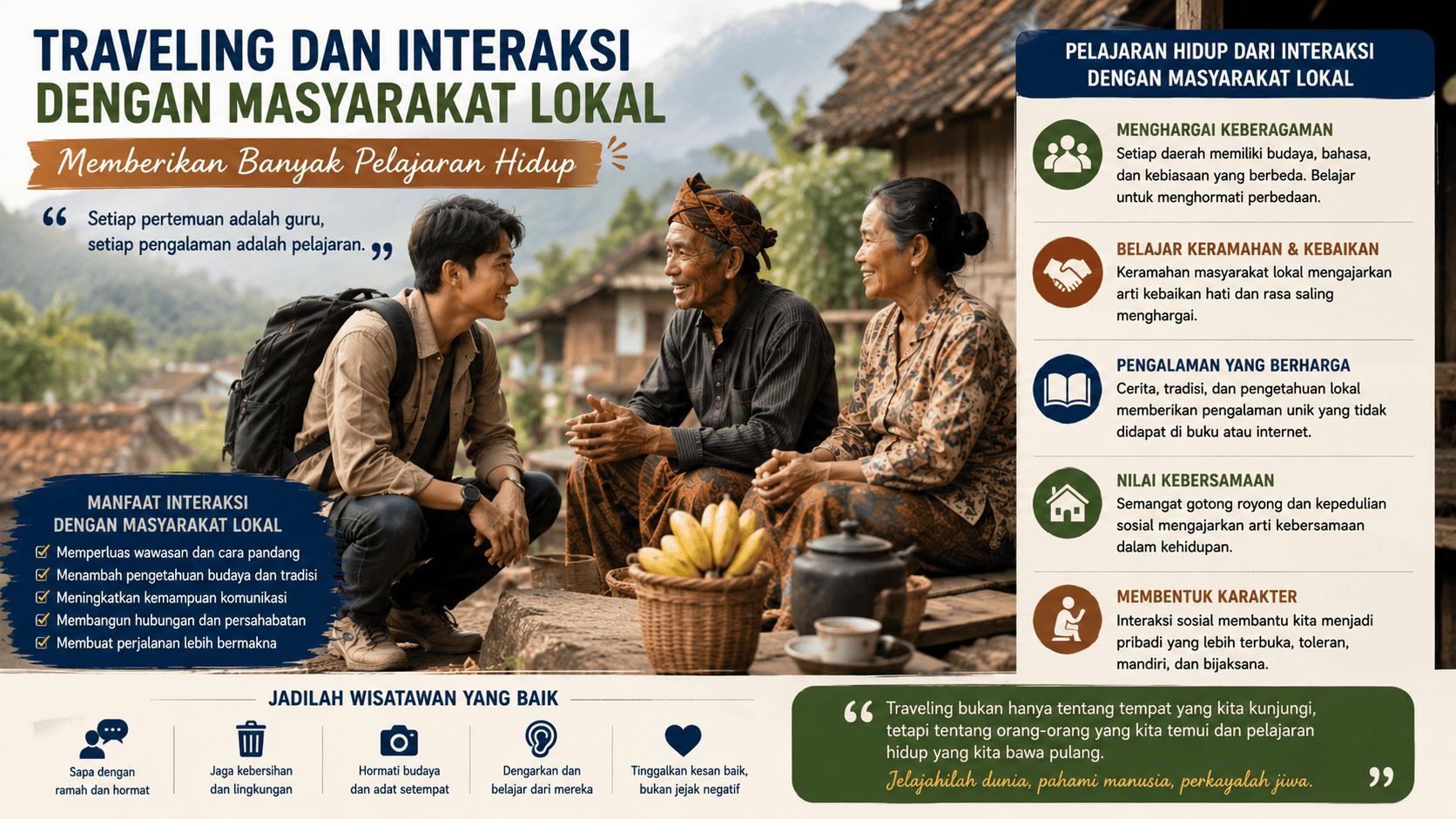 Traveling dan Interaksi dengan Masyarakat Lokal Memberikan Banyak Pelajaran Hidup.