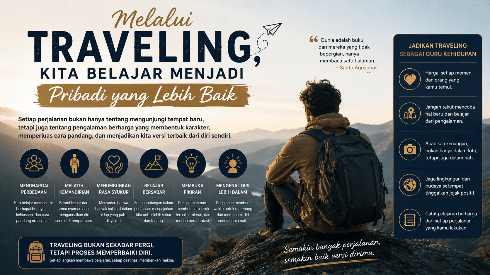 Melalui Traveling, Kita Belajar Menjadi Pribadi yang Lebih Baik.