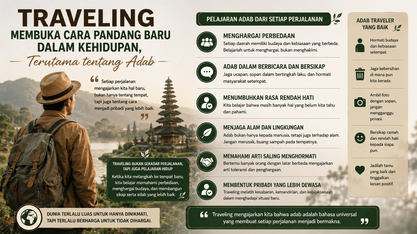 Traveling Membuka Cara Pandang Baru dalam Kehidupan, Terutama tentang Adab.
