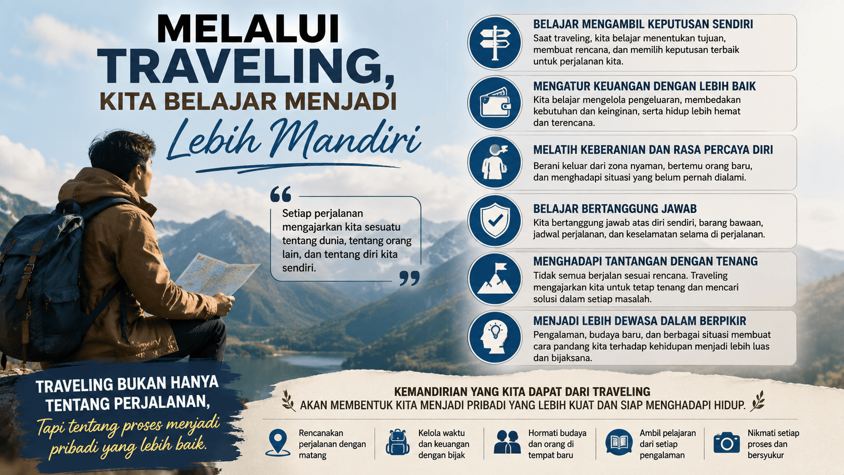 Melalui Traveling, Kita Belajar Menjadi Lebih Mandiri.