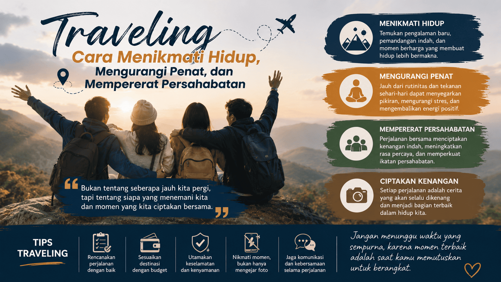 Traveling Adalah Cara Menikmati Hidup, Mengurangi Penat, dan Mempererat Persahabatan.