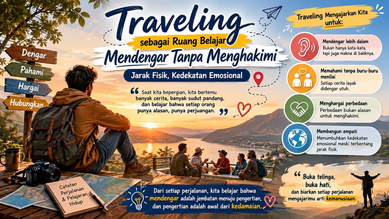 Traveling sebagai Ruang Belajar Mendengar Tanpa Menghakimi, Jarak Fisik, Kedekatan Emosional.