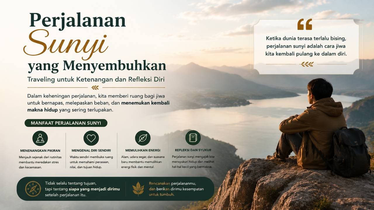 Perjalanan Sunyi yang Menyembuhkan, Traveling untuk Ketenangan dan Refleksi Diri.