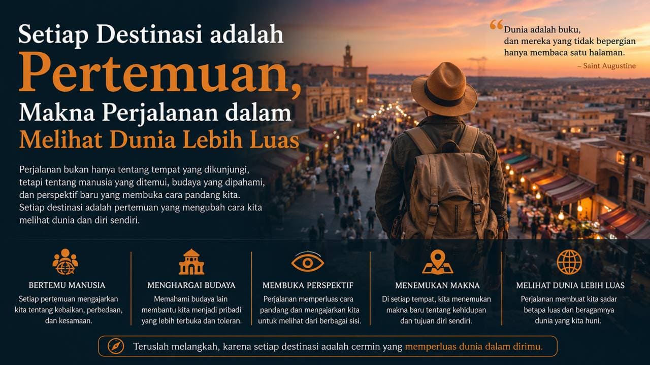 Setiap Destinasi adalah Pertemuan, Makna Perjalanan dalam Melihat Dunia Lebih Luas.