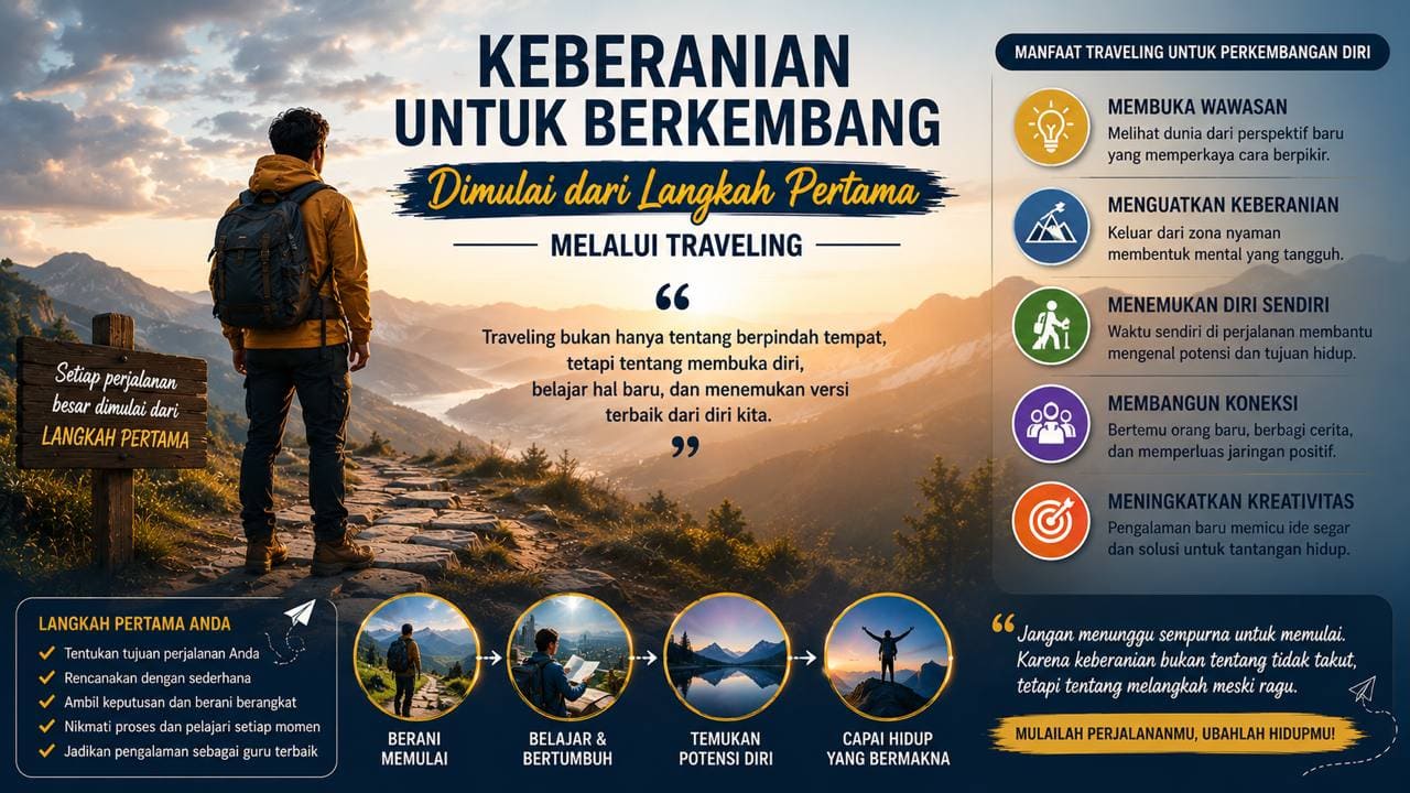 Keberanian untuk Berkembang Dimulai dari Langkah Pertama Melalui Traveling.