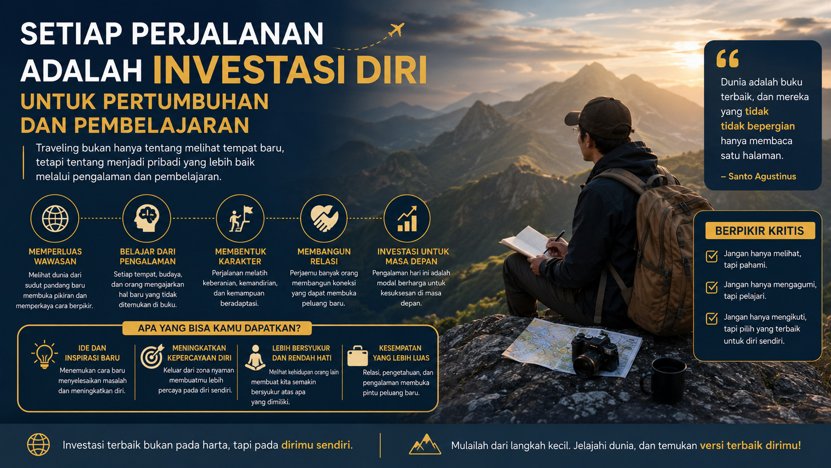 Setiap Perjalanan Adalah Investasi Diri untuk Pertumbuhan dan Pembelajaran.